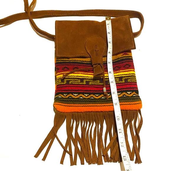 Malky Leather Wool Fringe Small Crossbody Striped Festival Purse Bag - Picture 6 of 8